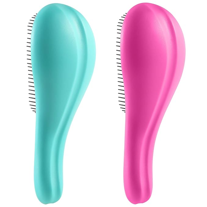 Aussumy Detangling Hair Brush Set - 2 Pack Detangler Hairbrush with Ultra Soft Bristle for Effortless Tangle Removal - For Dry Wet Damaged Curly Hair for Men Women Girls Boys Kids - Pink & Green