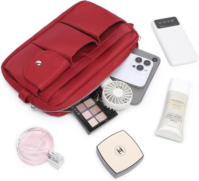 Storage Bag-arge Cosmetic Bag for Women Travel Makeup Bag Zip Up Bag Pure Cotton Canvas Can be Suspended (Burgundy Red)