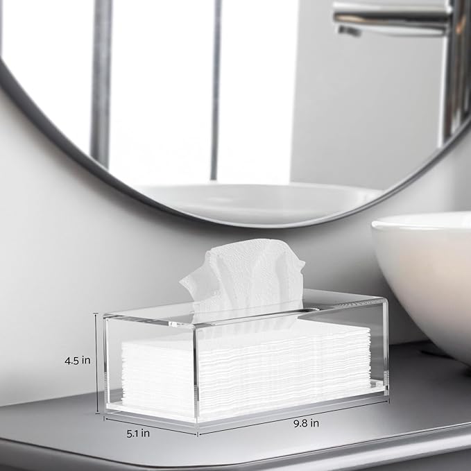 HIIMIEI Acrylic Tissue Box Cover, Rectangle Tissue Holder with Bottom Magnet, Modern Napkin Dispenser for Home Office Restaurant Clear