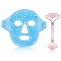 QIURUNMA Cold Face Eye Mask Ice Pack Reduce Facial Puff, Dark Circles, Gel Beads Hot Heat Cold Compress Pack, Face SPA for Woman Sleeping, Pressure, Headaches (Blue(jade Roller+face Mask))