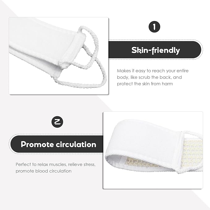 DECHOUS 2pcs Loofah Bath Brush Back Scrubber Strap Exfoliating Shower Brush Natural Fiber Body Washer for Men and Women Skin Care Random Color