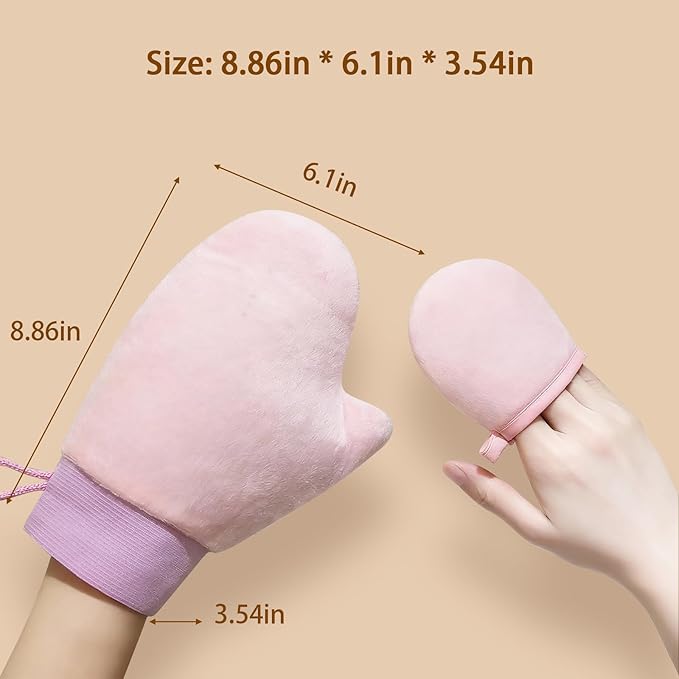 Body Lotion Applicator Gloves Set (2 Sizes: Large & Small) - 2 Color Options, High-Density Short Plush Material, Self-Tanning/Moisturizing Mitts for Even Coverage (Pink)