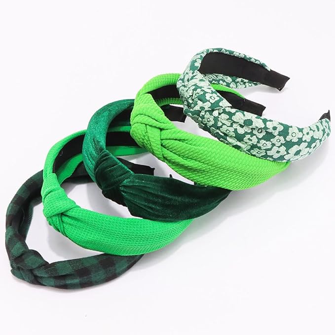 AHONEY 5 Pack Green Knotted Headbands for Women Girls Christmas Plaid Headbands Non Slip Velvet Hairbands Cute Hair Accessories Multi-style Headband Pack