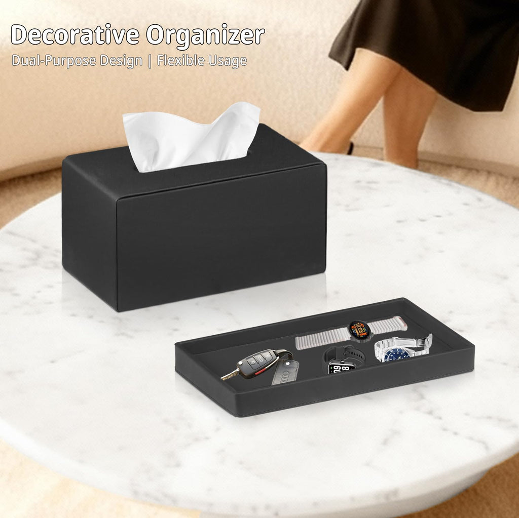 Extra Large Tissue Box Cover with Storage Tray,Rectangle Tissue Box Holder