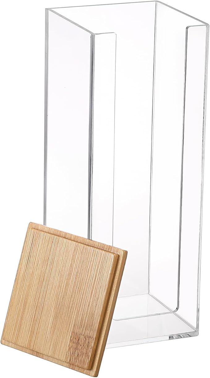 GUSHBIN Acrylic Clean Pad Storage Box Vertical Cotton Pads Holder Square Makeup Pad Dispenser with Lid Clear Bathroom Countertop Vanity Organizer