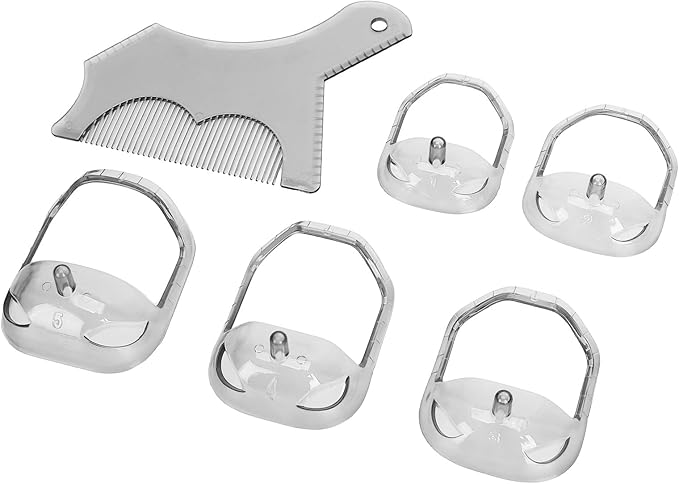 ANGGREK Beard Shaping Styling Tool with Comb, 5 Size - Trimming, ABS Material, Easy to Use for All Types (Transparent)