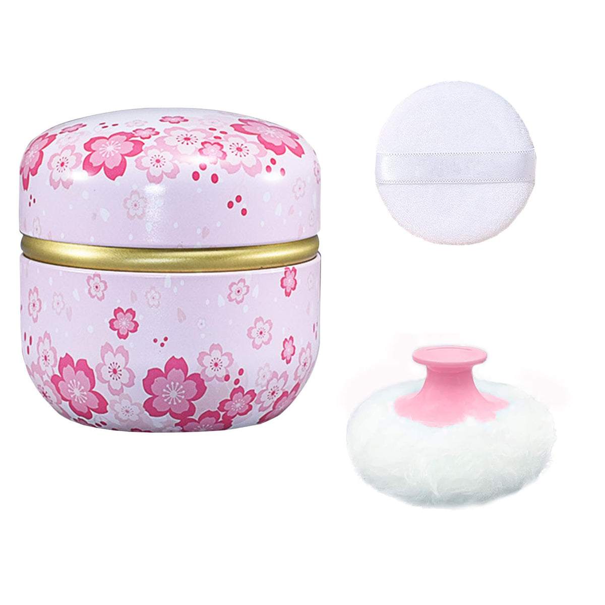 Qopoto Body Powder Puff and Container for Dusting Powder, Women Powder Puff and Powder Case for Bath and Travel (Sakura)