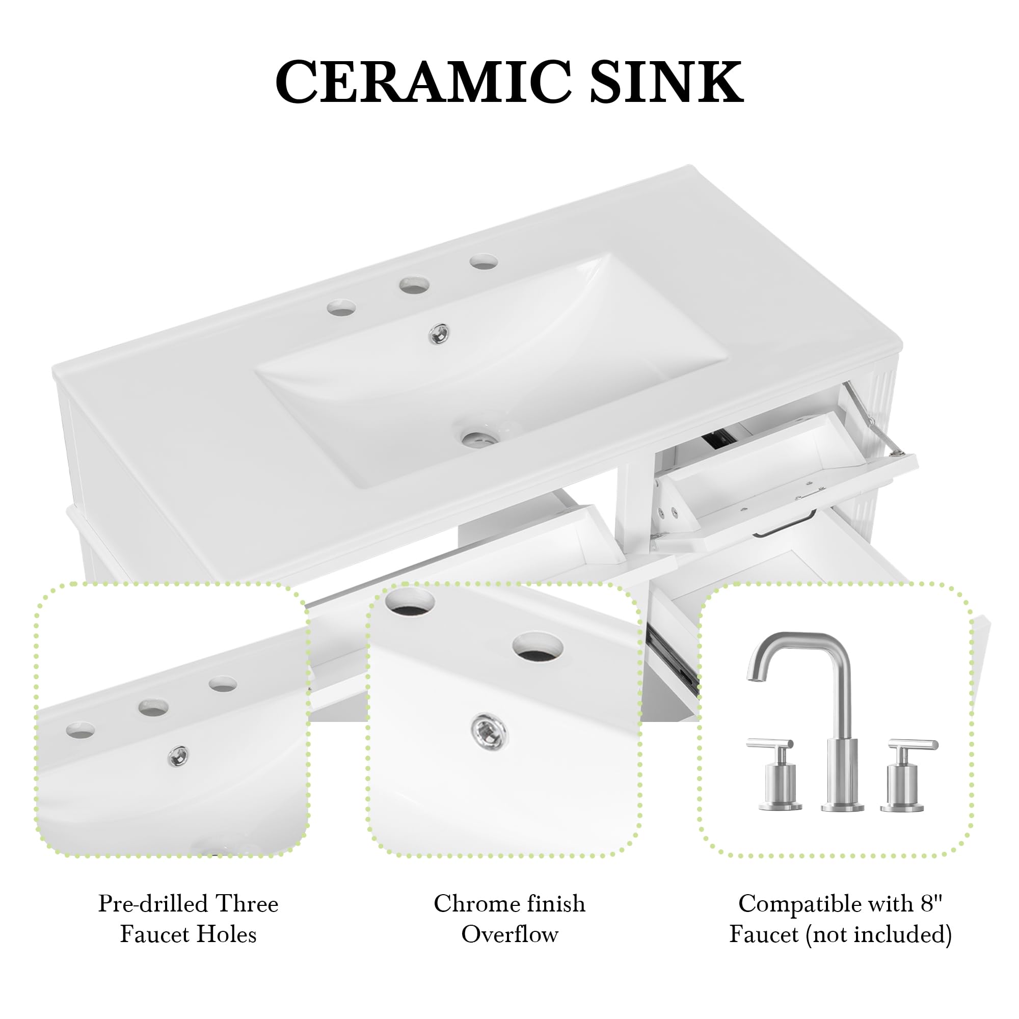 Harper & Bright Designs 36" Bathroom Vanity with Sink, Free Standing Vanity Set with 4 Drawers, Storage Racks, and Adjustable Shelf, Wood Bathroom Cabinet with Ceramic Basin for Bathroom, White