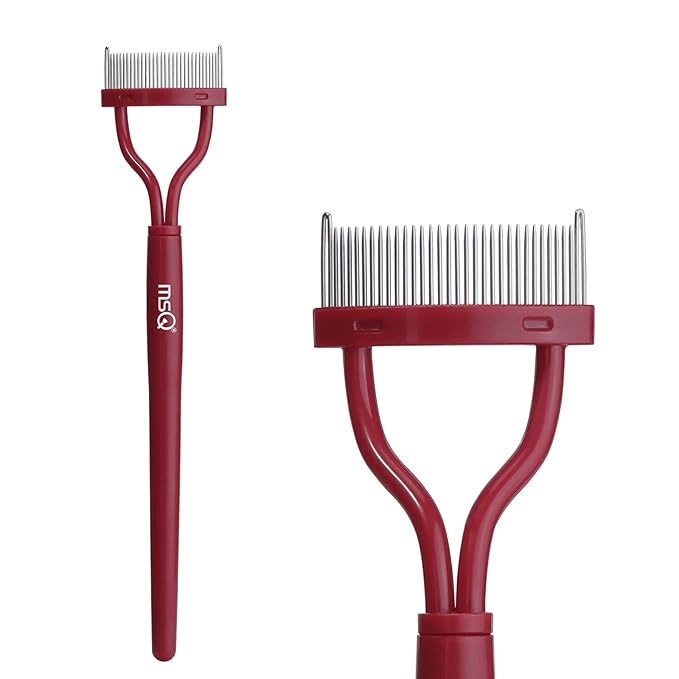Eyelash Comb MSQ Eyelash Separator Mascara Applicator Eyelash Definer With Comb Cover Arc Designed Cosmetic Brushes Tool Red (Includes a Mascara Wand)