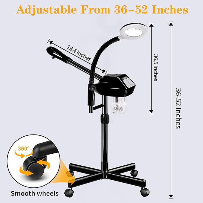 lailelaodi Professional Facial Steamer on Wheels,2 in 1 Face Steamer with 5X Magnifying Lamp and Ozone Function for Home and Beauty Spa Use