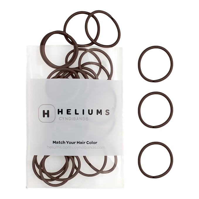 Heliums Small Hair Ties - Dark Brown - No Damage Mini 1 Inch Reusable 2mm Elastics for Thin Hair and Kids, Neutral Ponytail Holders - 48 Count