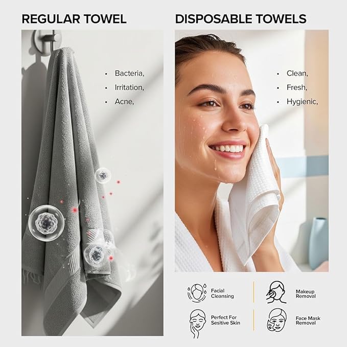 Face Towels - Ultra Soft and Thick Disposable Face Towelettes for Women - Biodegradable Facial Towels for Sensitive Skin - Face Cleansing, Makeup Removal, 10x12 Extra Large - 100 Pack