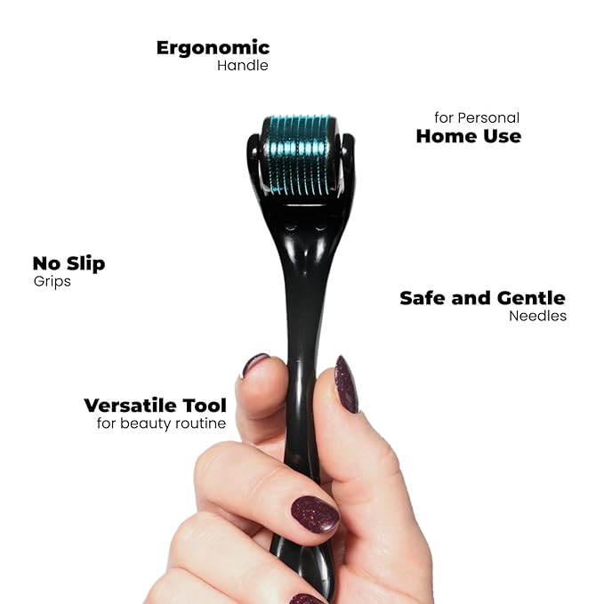 ROSELYNBOUTIQUE Derma Roller for Men & Women - Personal Cosmetic Beauty Tool 0.25mm - Titanium(Black Blue)
