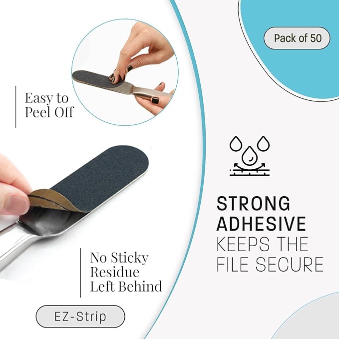 Professional Pedicure File Refills - Pack of 50 Foot File Replacement Pads 60-Grit (Course) - Black - Disposable Foot Files for Pedicures - Pedi Foot File Pads with Water Resistant Strong Adhesive
