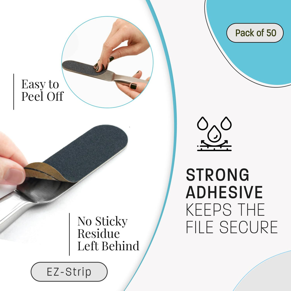 Professional Pedicure File Refills - Pack of 50 Foot File Replacement Pads 60-Grit (Course) - Black - Disposable Foot Files for Pedicures - Pedi Foot File Pads with Water Resistant Strong Adhesive
