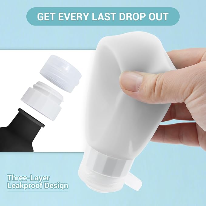 Amphism Travel Bottles Leak Proof,3 oz TSA Approved Silicone Squeezable, Refillable Containers Set for Toiletries Shampoo Conditioner Lotion (travel bottles black)