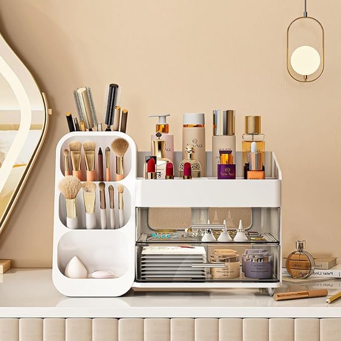 Booklov Large Makeup Organizer for Vanity Countertop, White