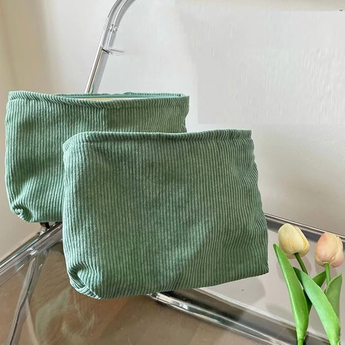 SxoSyo Corduroy Makeup Bags, Cosmetic Pouch for Purse, Green