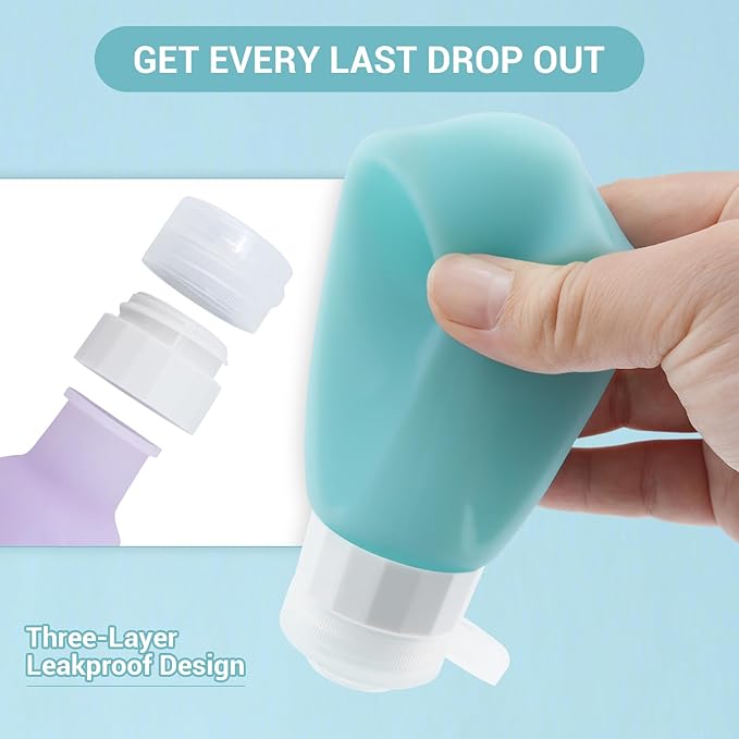 Amphism Travel Bottles Leak Proof,3 oz TSA Approved Silicone Squeezable, Refillable Containers Set for Toiletries Shampoo Conditioner Lotion