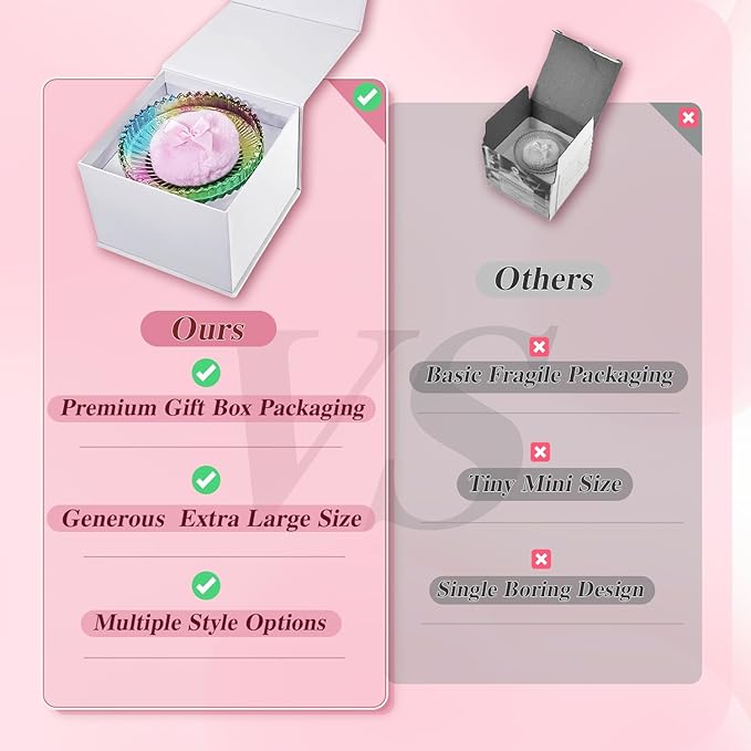 HUGOMOVA 5 Pcs Extra Large Body Powder Puff and Container Set – 5.43" Oversize Crystal Powder Container | 3.54" Ultra-Soft Velour Puff, Washable & Reusable, Ideal for Face (Colorful)