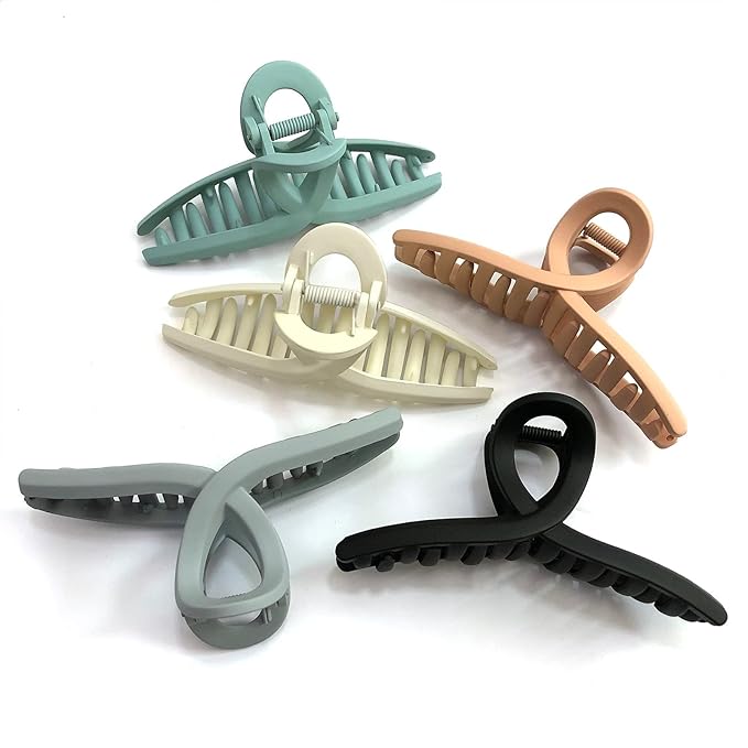 Nalodu 5 Pack Hair Claw Clip Large Matte 4.3 Inch No Slip Big Butterfly Jaw Clips Clamp Assorted Colors for Thin Fine Medium Thick Hair Women