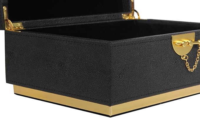 HofferRuffer Elegant Faux Leather Decorative Box, Storage Jewelry Box Organizer, Large Dresser Cosmetic Organizer Holder, Classic Jewelry Accessory Organizer, 11x8x4.8 inches (Black)