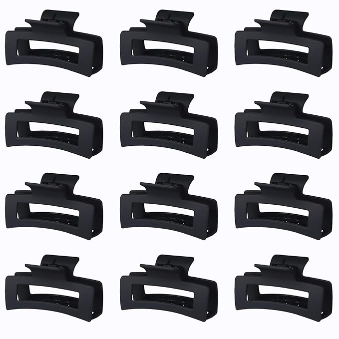 Sisiaipu 3.5 Inch Medium Hair Claw Clips 12 Pcs Square Claw for Thick and Thin Hair Rectangular Rectangle Hair Clips Jaw Clips Bulk Hair Accessories for women and Girls (Black)
