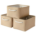 TheWarmHome Storage Bins for Shelves - Medium 3Pack 13.8L*9.8W*6.7H inch Canves Storage Basket for Organizing, Fabric Storage with Handles for Clothes Baby Dog Toys(Beige)