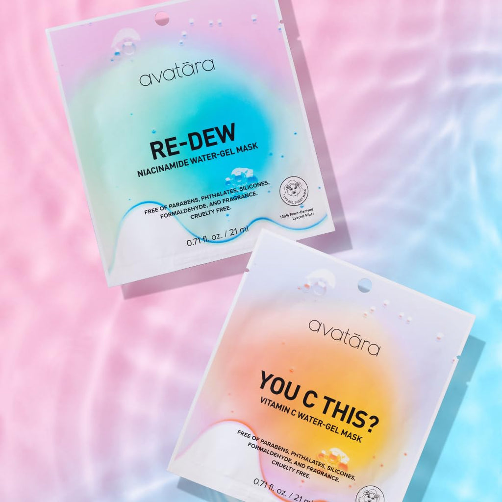 Avatara High-Key Glow Water-Gel and Hydrogel Sheet Mask Variety 8-Pack - Hyaluronic Acid, Vitamin C, and Lyocell Fiber Korean Beauty Face Masks for Tween, Teen and All Skin
