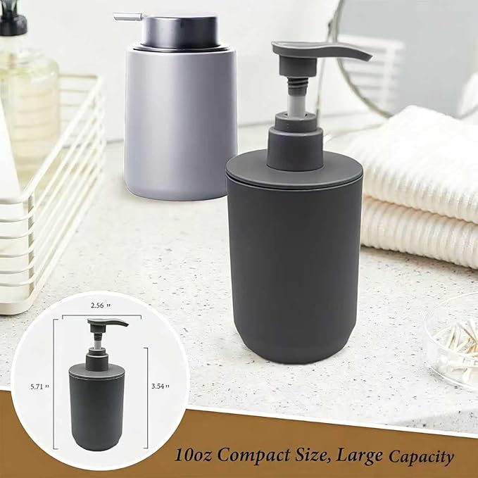 LGURT 4-Piece Dark Gray Plastic Bathroom Accessory Set, Lotion Soap Dispenser, Tumbler, Cotton Swab Cup & Vanity Tray (7.87" × 2.56") – Modern Home Decor for Apartment, Dorm & Guest Bath