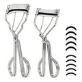 qiipii 2 Kinds of Eyelash Curlers with Different Curvature Suitable for Various Eyes Shapes, Silver Comfort Grip,10 Silicone Replacement Refills Pads for Perfect Framed Lashes - Gentle & Safe Use