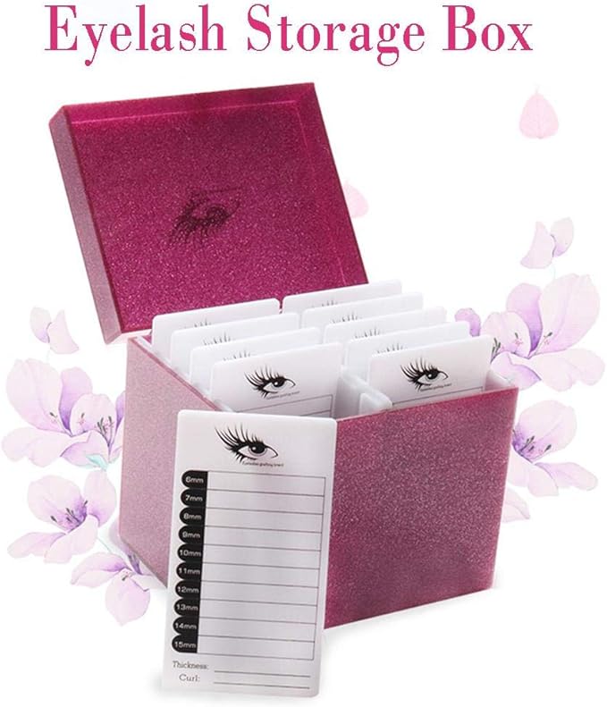 Sisiter 10 Layers Acrylic Eyelash Storage Box,Eyelash Holder Extension Tool,Makeup Organizer False Eyelashes Glue Pallet Holder, Grafting Eye lashes Close-Packed Display with 10 Pallets (pink)