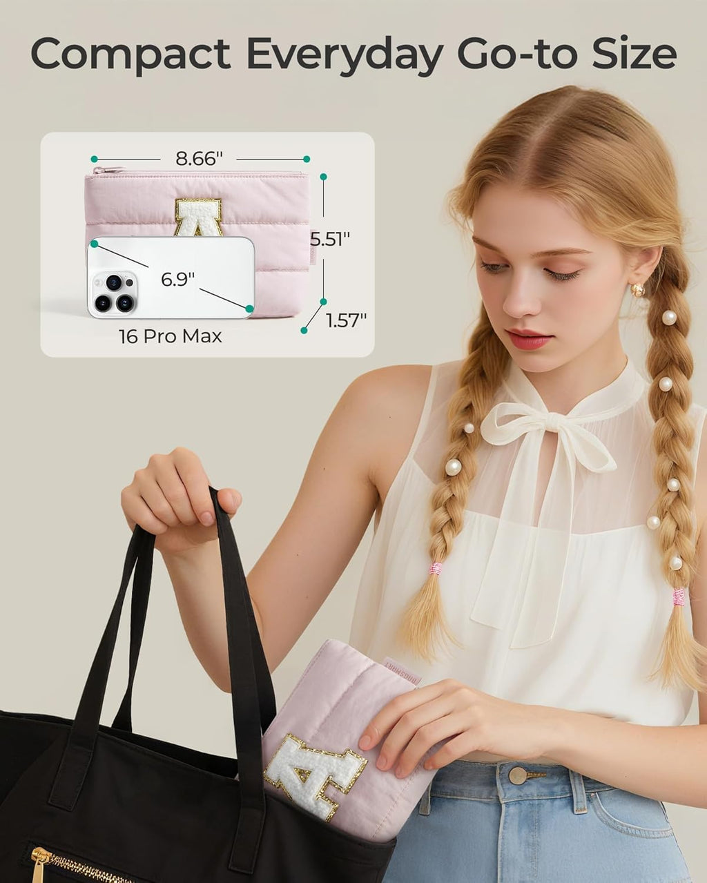 BAGSMART Personalized Makeup Bag, Machine Washable Puffy Cosmetic Pouch