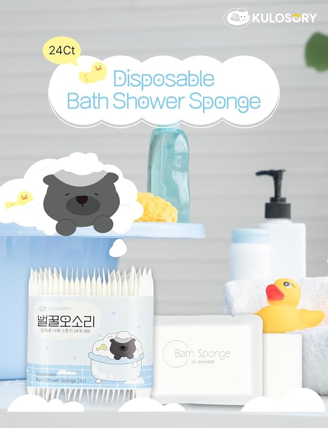 KULOSORY Disposable Bath Sponge White 24Pack / Easy to Carry Anytime, Anywhere/Travel, Camping, Clean Shower Supplies