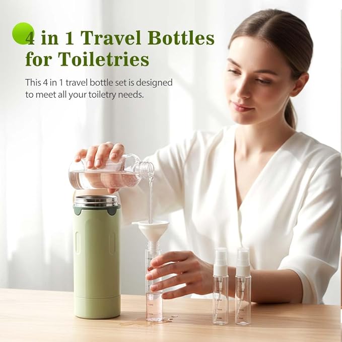 HISKI 4 in 1 Travel Bottles for Toiletries,Portable Travel Toiletries Bottle Set, Portable Containers for Shampoo Lotion Conditioner Cream Transparent with Scale and Label (White)