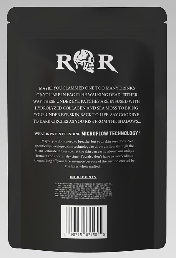 Rebel Ritual Skull Under Eye Patches for Men, Collagen Hydrogel Eye Masks, Cooling Hydrating Under Eye Patches with MicroFlow Design, 7 Pairs