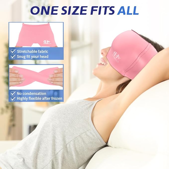 2Pcs Migraine Relief Cap, Soothing Headache Ice Face Mask Products, Hot and Cold Therapy, Migraine Headache Relief Cap for Migraine, Sinus, Puffy Eyes, Tension, Stress and Hangover (2Pink)