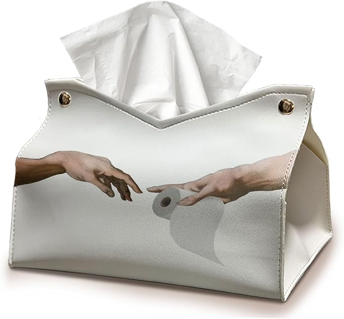 Funny Tissue Box Cover Rectangle for Bathroom, Funky Handing Toilet Paper Holder Vintage Tissue Box Holder for Wahroom WC, Funny Bathroom Decor PU Facial Paper Case Gifts for Men 9.8x5.9x5.9