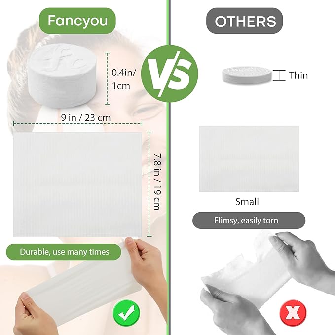 Fancyou Compressed Towel Tablets 100 Count, Disposable Face Towels for Travel, Thick Soft Washcloths, Compact Coin Tissues for Skin Care, Gym, Camping, Home, 9 x 7.8 in