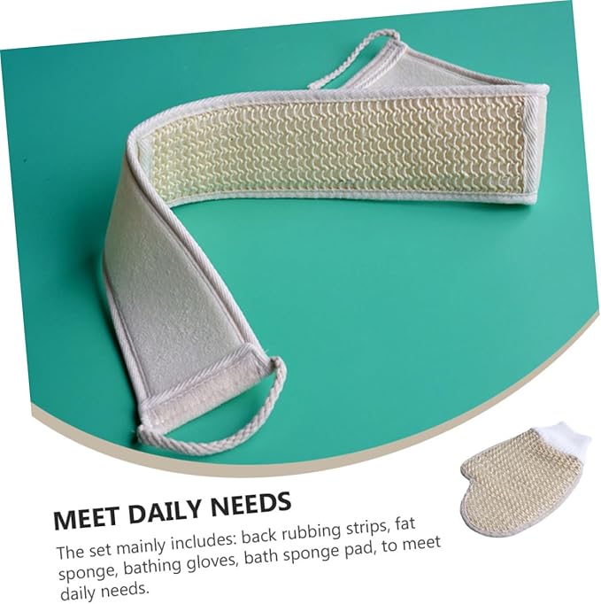 Vaguelly 4-Piece Back Scrubber Set Adjustable Bath Strap Glove Sponge for Shower for Relaxation and Exfoliation
