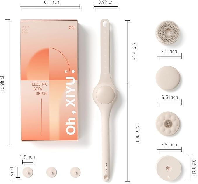 Oh,XIYU. Electric Body Brush Back Scrubber for Shower, Waterproof Long Dual Handle Body Scrubber with 3 Heads, Bath Brush & 2 Speeds, for Cleansing, Exfoliating and Massaging Skin, Chrysanth Pink