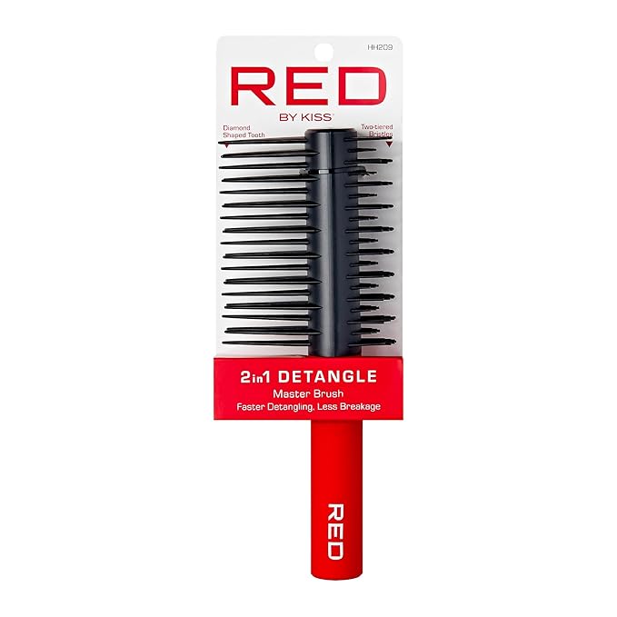 Red by Kiss Detangling Hair Brush for Women Men Children, Hair Straightening Detangler for Curly, Natural, Straight, Afro, Wet or Dry Hair, Glides Through Tangles with Ease (2-In-1 Hairbrush)