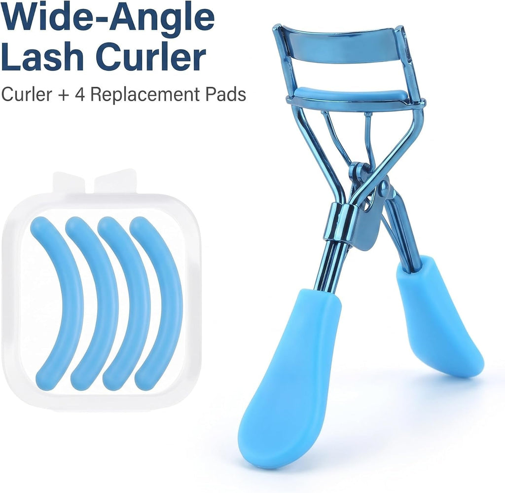 Blue Eye Lash Curler,Eye Lash Curler Makeup Eyelashes Tool to Curl and Lifted Lashes Eye,Eyelash Curlers for Women Eyelash Curler with 4 Replacement Refill Pads Lash Curler Premium Quality,Eye