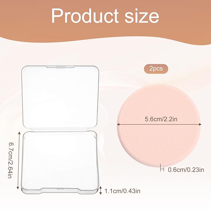 2Pcs Round Makeup Sponges for Foundation with 1 Travel Case, Face Sponge Foundation Sponges, Cosmetic Sponge for Makeup, Sponge-Replacement for Cosmetic, Sensitive and All Skin