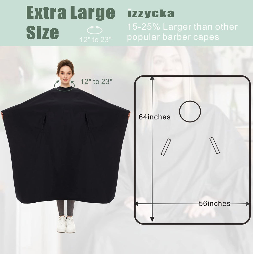 izzycka Professional Barber Cape With Armholes - Hands Free All Purpose 64"x56" Large Waterproof Salon Capes for Hair Stylist - Nylon Hair Cutting Cape For Hair Dye, Hair Color,Haircut - Black
