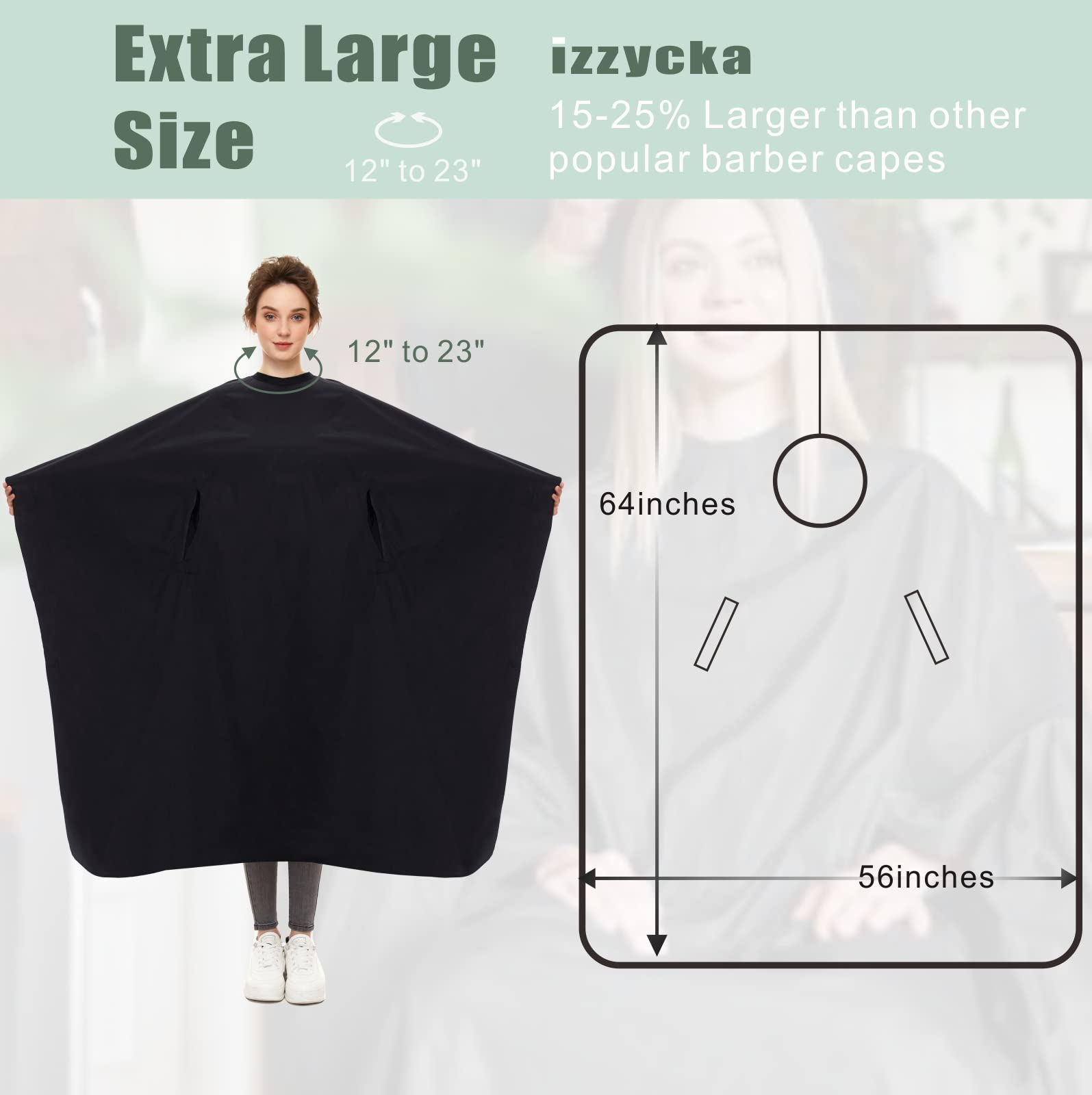 izzycka Professional Barber Cape With Armholes - Hands Free All Purpose 64"x56" Large Waterproof Salon Capes for Hair Stylist - Nylon Hair Cutting Cape For Hair Dye, Hair Color,Haircut - Black