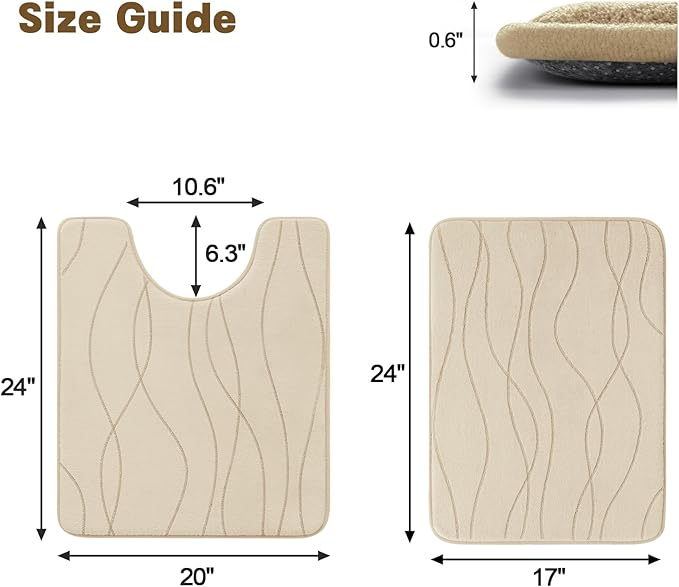 YIHOUSE Bathroom Rugs Set 2 Piece, Memory Foam Bath Mat Khaki