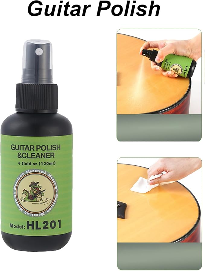 Meoctrwh Guitar Cleaning Kit, Fretboard Lemon Oil, Polish and Oil Care, Guitar String Cleaner Tool Brush String, Fret Care, Cleaning Brush & Cleaning Cloth, Extends Fretboard and String Life