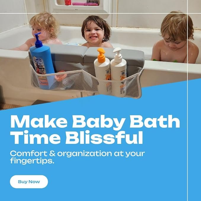 Baby Bath Kneeler and Elbow Rest Pad Set, 2-Inch Thick, Memory Foam, Water-Resistant Mat – Bath Time Essentials Cushion and Bath Kneeling Pad for Bathing Baby with Bathtub Toy Organizer.
