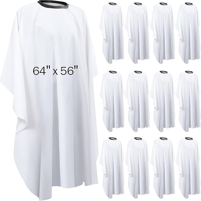 Wesiti Pcs Barber Cape 64 x 56'' Large Waterproof Hair Cutting Salon Cape Adjustable Snaps for Hair Dye Salon Stylist Supplies(White,12)